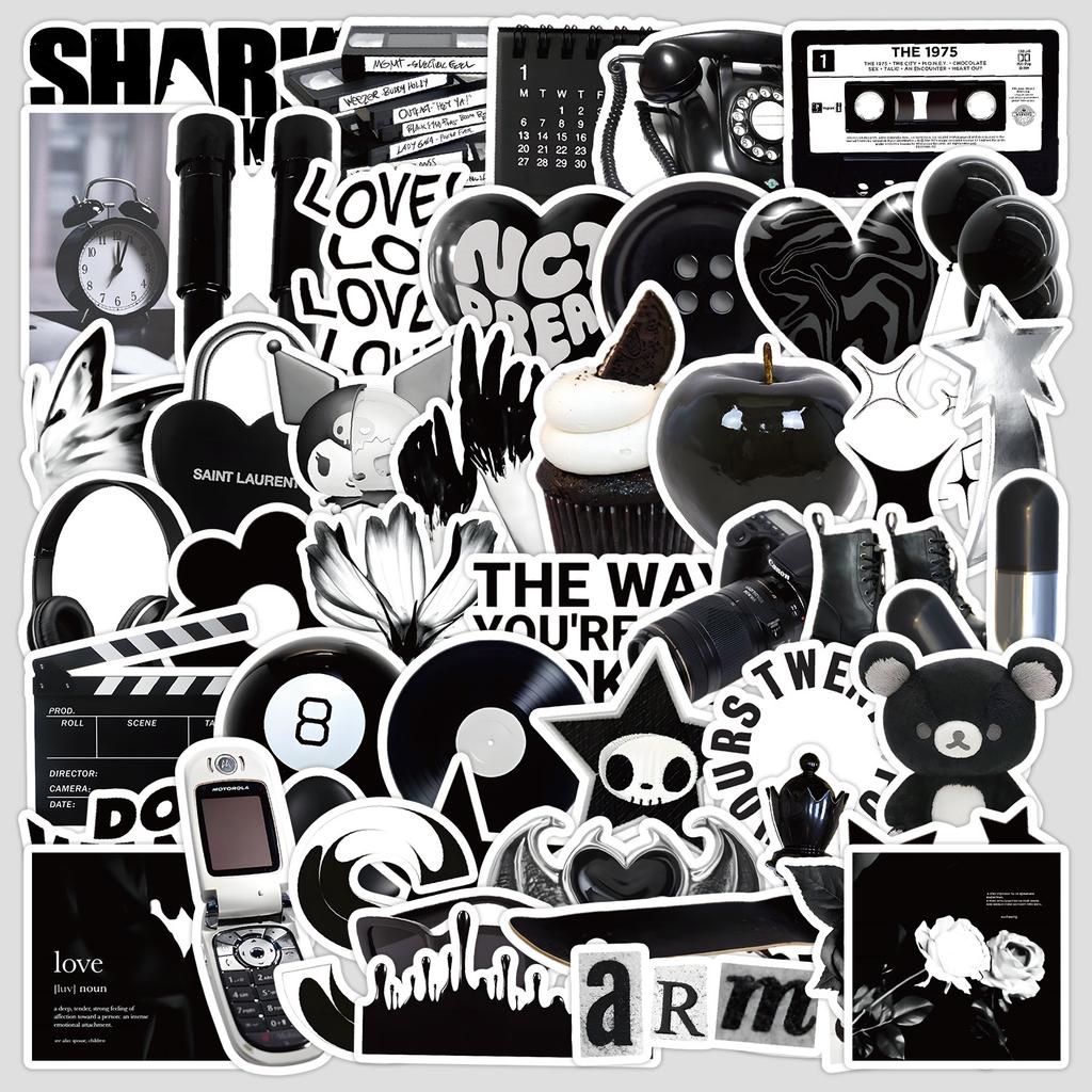 50 Pieces of Black and White Handwriting Doodle Stickers, Water Cups, Luggage, Waterproof Decorative Stickers, Creative DIY Stationery Stickers