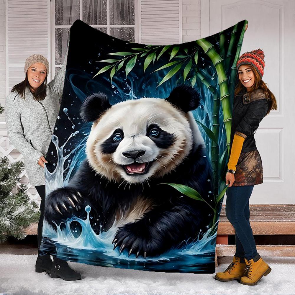 1pc Panda Bamboo Outdoor Blanket - Soft Flannel Cozy for Travel & Camping - All-Season Warm Bed Cover, Machine Washable yy251229104