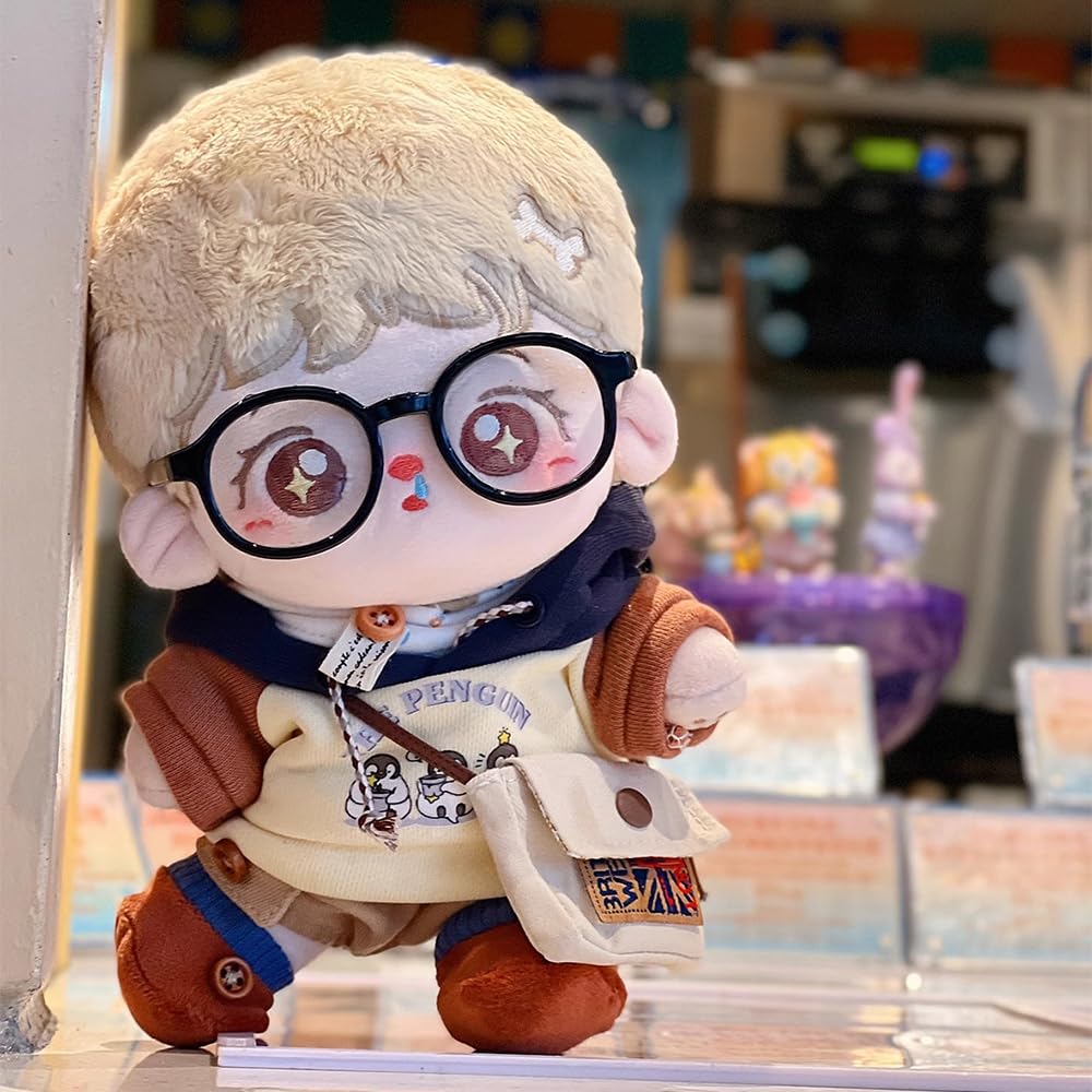 Niannyyhouse 20cm Plush Toy Color Cotton Doll Clothes, Blocking, Hoodie, Jeans, Shoes, Scarf, Glasses, Backpack, Clothes, Dress-Up (Coffee)