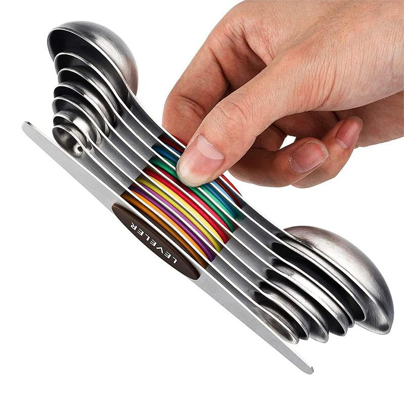 9-piece Magnetic Double-ended Stainless Steel Measuring Spoon with Scale-seasoning Spoon Coffee Measuring Spoon Baking Tools