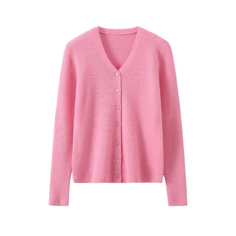 Early Autumn New 100 Cashmere Drawn V-Neck Placket Beaded Cardigan Showing Thin Temperament Elegant Coat Shirt