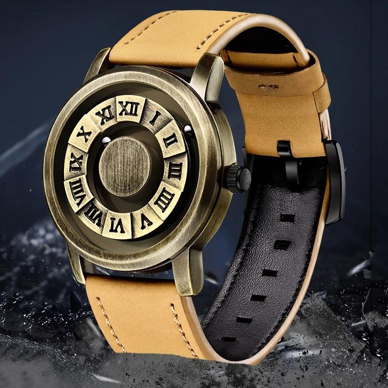 Fashion Leather Watch Men Creative Rolling Pointer Design Watch Men Casual Business Military Men's Quartz WristWatches