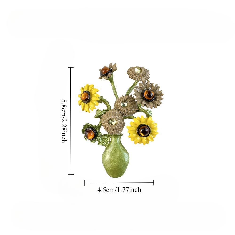 New creative design fashionable enamel Van Gogh sunflower yellow vase brooch, suitable for women s party accessories