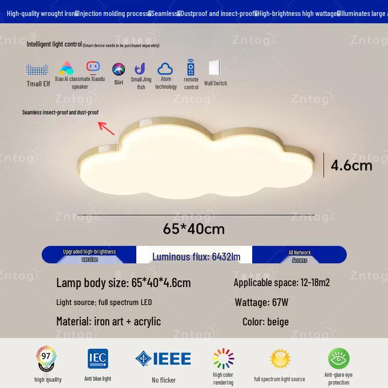 Cream Style Modern Minimalist Full Spectrum Ceiling Light for Eye-Protection In Children's Room and Master Bedroom