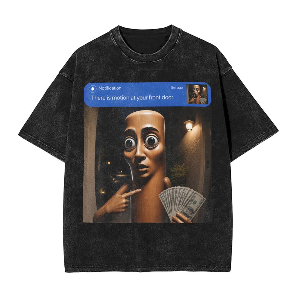 There Is Motion At Your Front Door Tung Tung Tung John Pork Men T Shirts Washed Vintage Tee Shirt Short Sleeve Crewneck Tshirt