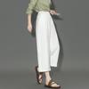 Women's Cropped Lace Trim Elastic Waist Casual Pants