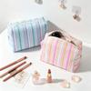 Striped Design Cosmetic Bag Lightweight Travel Skincare Bag Striped Makeup Pouch  Girls