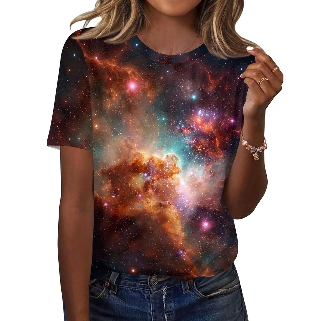 Dámské módní ležérní tričko s krátkým rukávem a potiskem, s kulatým výstřihem