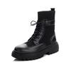 Stiefel Damen 2025 Neu Herbst und Winter Britischer Wind Mittelhoher Schaft Leder Damen Schuhe Mode Elastische Kurze Stiefel Martin Stiefel Damen