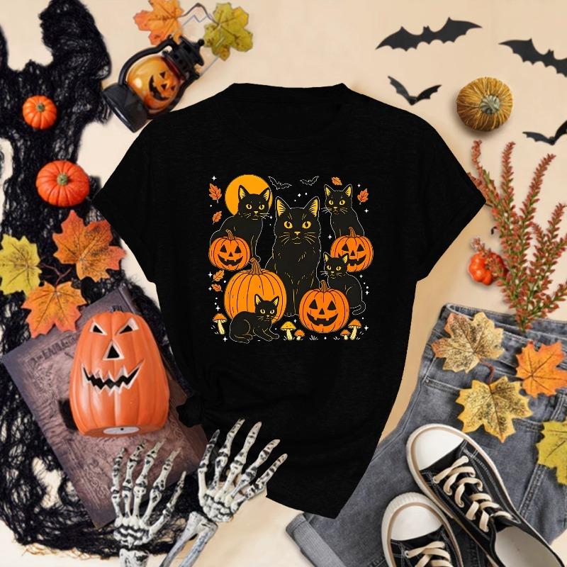 Halloween Atmosphere Printing Fashion Casual Short Sleeve Crew Neck Women's T-Shirt