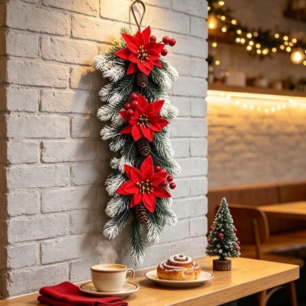 Plastic Pine Needle Wall Hanging Wreath Lifelike Christmas Wreath Ornaments Home Party