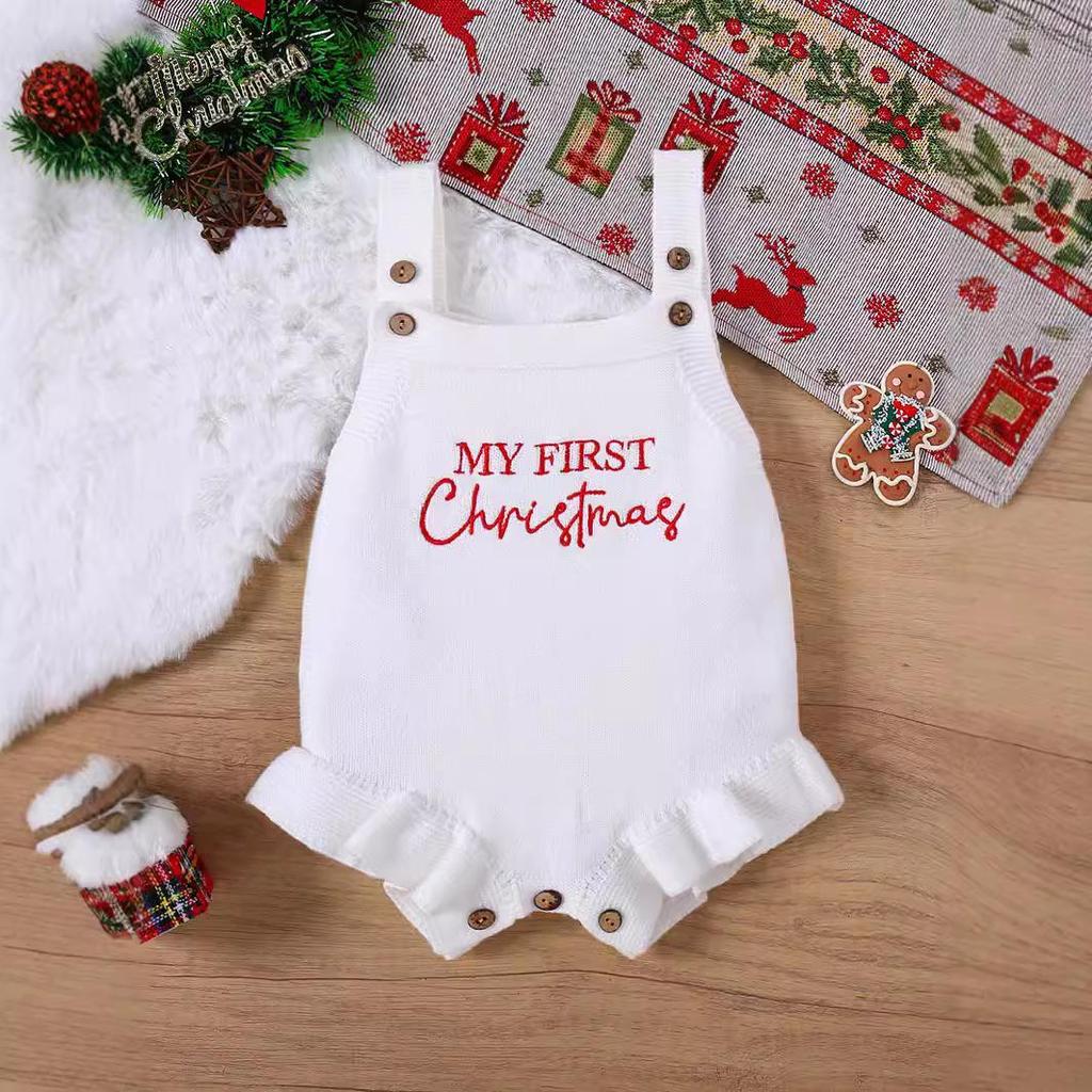 Children's Christmas Embroidered Suspender Romper
