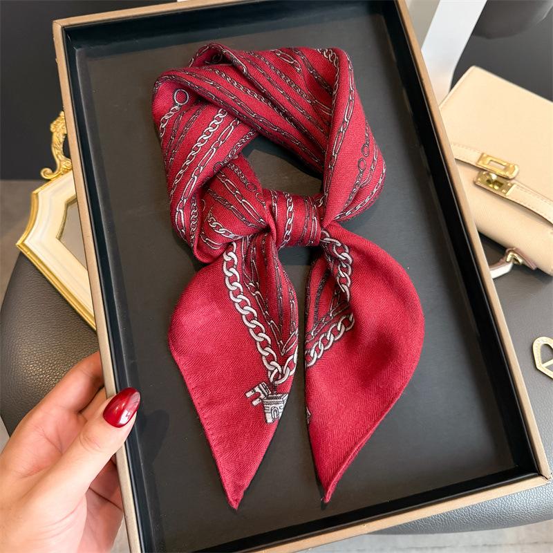Spring and Summer Versatile Herringbone Pattern Cotton and Linen Small Square Scarf Silk Scarf Imitation Velvet Headscarf Shawl Sun Protection Scarf W