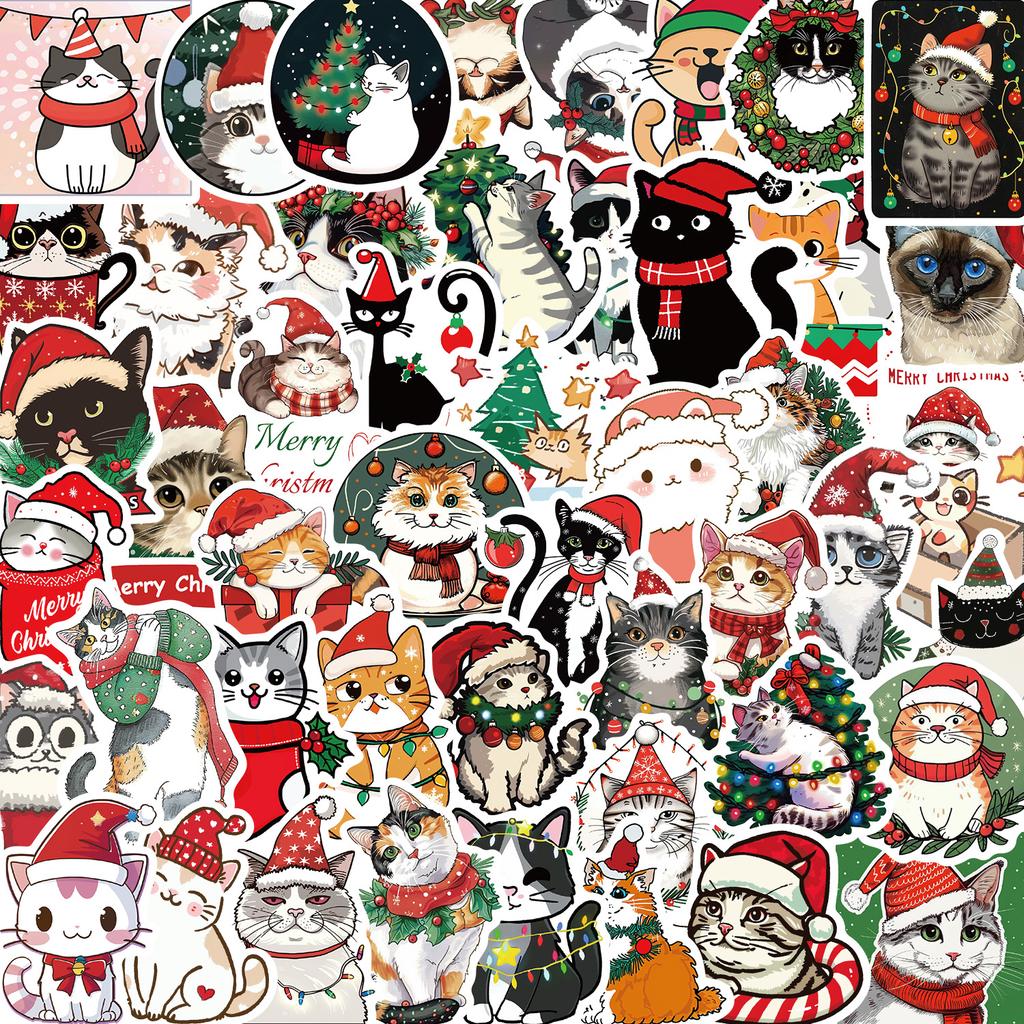 50PCS Cartoon Christmas Cat Aesthetic Stickers Pack for Kids Toy Diary Laptop Scrapbook Decoration Graffiti Sticker