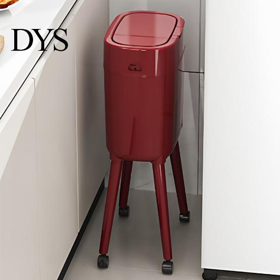 Odor Blocking Trash Bin Can with Heightened Legs And Wheels, 16L Capacity Press On Lid Kitchen Wheels Garbage Bin, Retro Style Waste Container