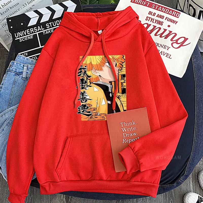 

Harajuku Anime Demon Slayer Agatsuma Zenitsu Hoodies Unsiex Winter Keep Warm Fashion Tops Men s Streetwear Oversized Sweatshirts 3XL
