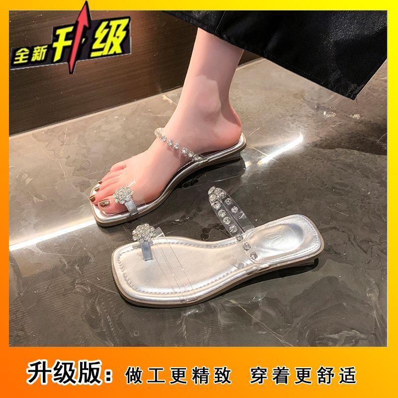 Niche low-heeled rhinestone cover toe sandals for women in summer wear 2025 summer new fashion beach vacation style sandals for women
