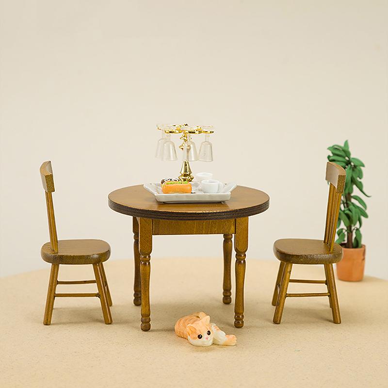Décoration de maison de poupée mini table ronde et ensemble de chaises meubles scène modèle accessoires photo