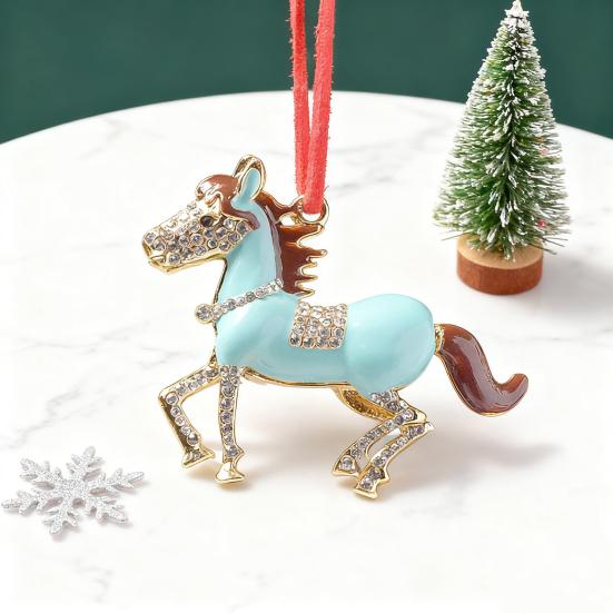 Pony Vánoční ozdoba Kamínková Zvěrokruh Kůň Přívěsek pro Dekoraci Stromku Třpytivý Sváteční Přívěsek Kůň pro Štěstí Tématická Dekorace