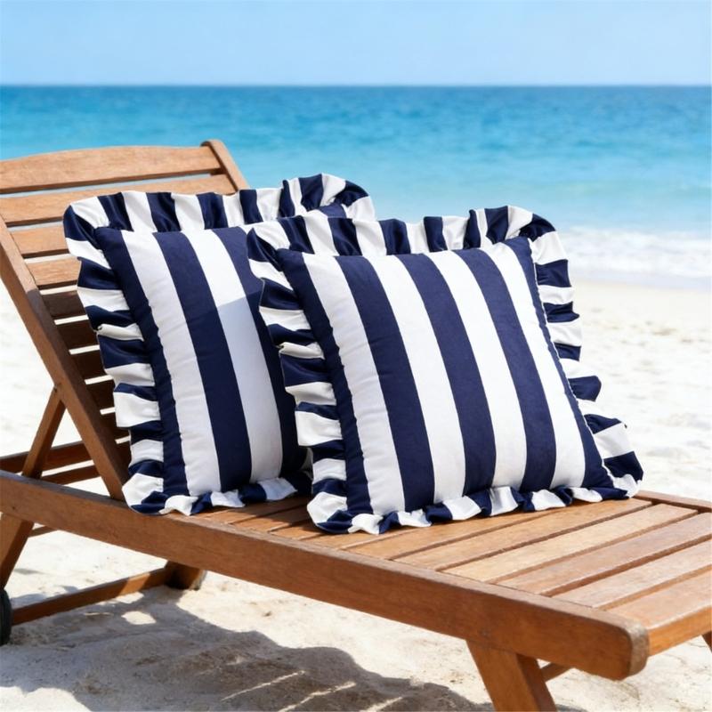 2 Piece Striped Pillow Cover Polyester Outdoor Decorative Throw Pillow Case With Invisible Zippers For Pool Garden
