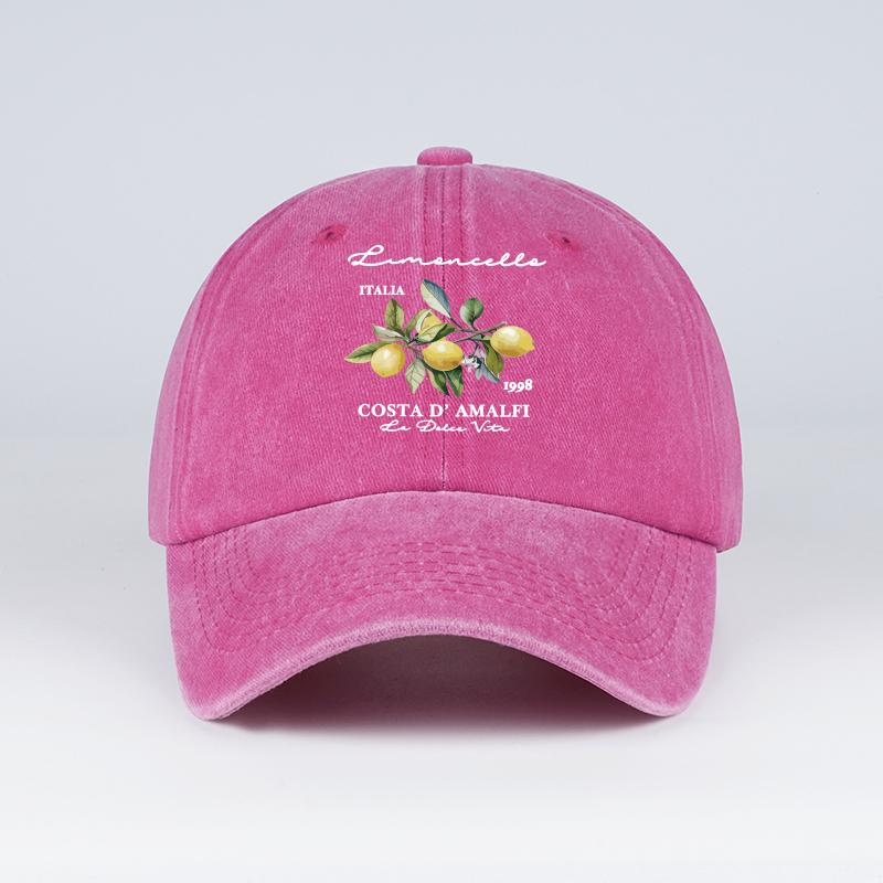 Limoncello Costa D Amalfi  Lemon Print Washed Baseball Cap Adjustable Unisex Italian Summer Sun Hat
