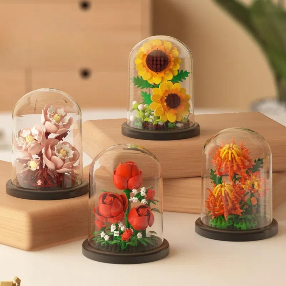 Plastic Plant Bonsai Building Toys with Dust Cover Desktop Ornaments Building Blocks  Birthday Gift