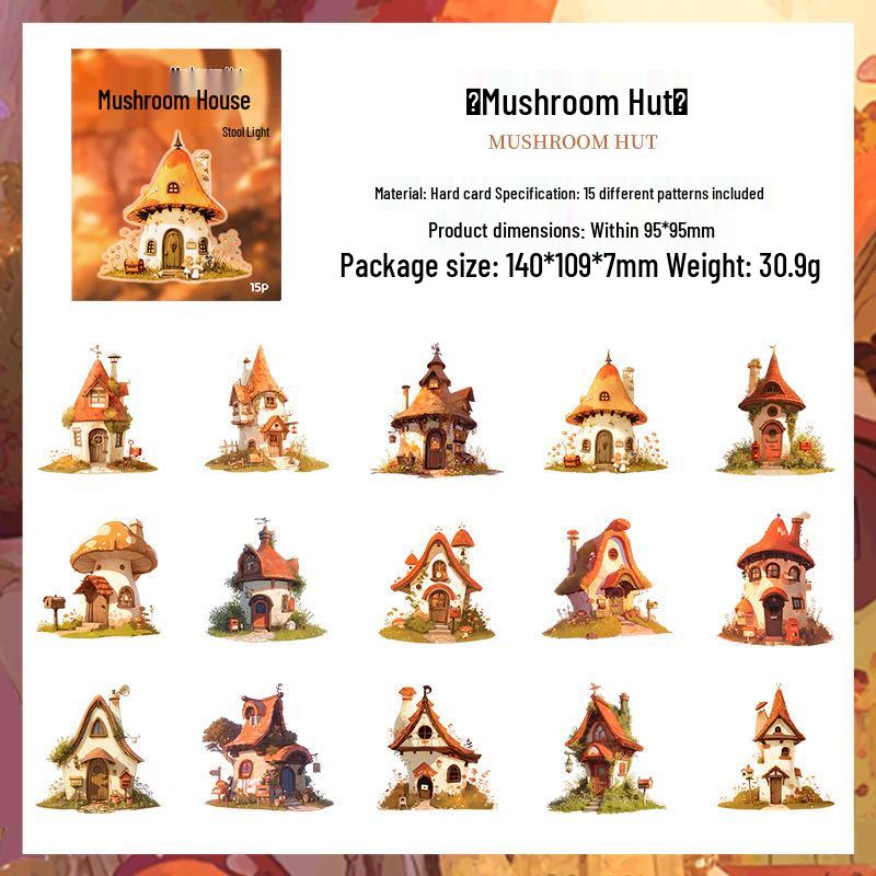 Dark Phantom Romantic House Sticker Pack: 15 Sheets of White Hard Card Paper for Journaling and Decoration.