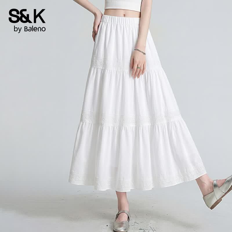 Baleno S&K Women s Pleated Lace Tiered Skirt L