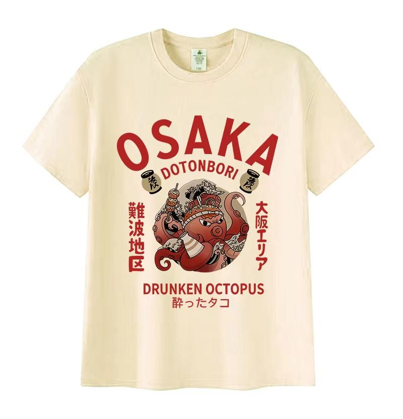Vintage Osaka Dotonbori Funny Graphic TShirt 90s Japanese Drunken Octopus Harajuku Tshirts Men Women Cotton T Shirt