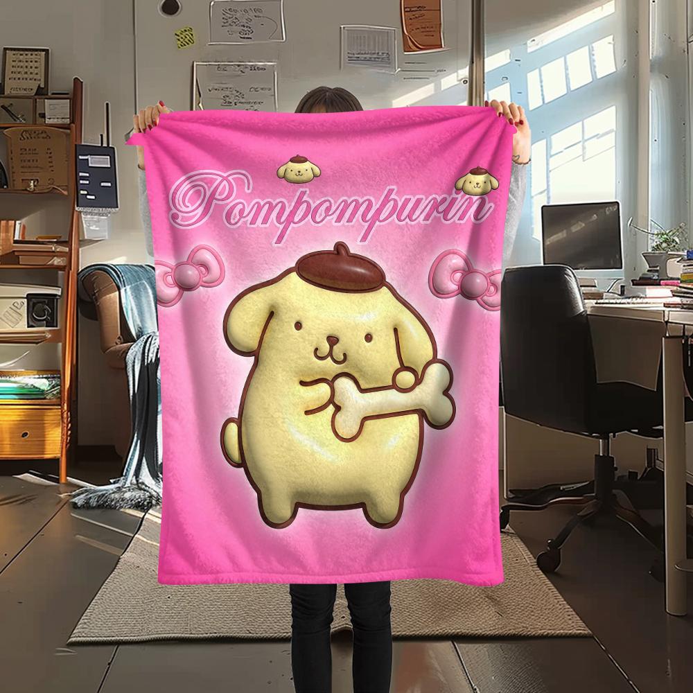 1PC Pompompurin Print Flannel Blanket, High quality All Seasons, Home Decor, Warmth and Comfort, Perfect for Christmas Gifts