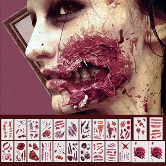 Kesote Halloween Seal Face 24 Sheets Tattoo Special Makeup Wound Sticker Injury Zombie Costume Event Party Adult Cosplay Goods