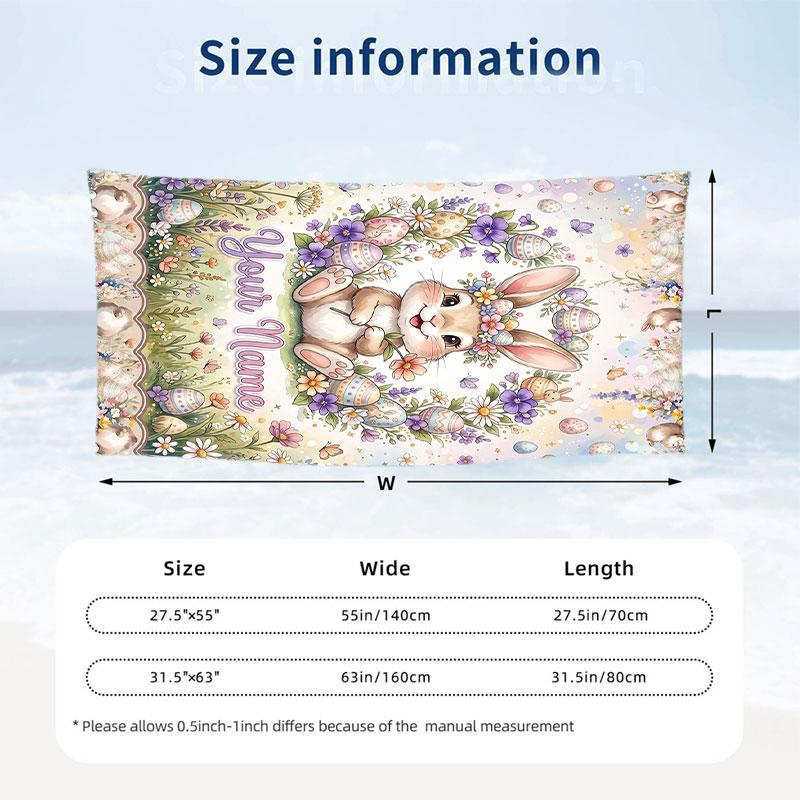 Easter Bunny Theme Beach Towel Personalized Custom Name & Text Soft Quick Dry Beach Towel for Swimming Travel
