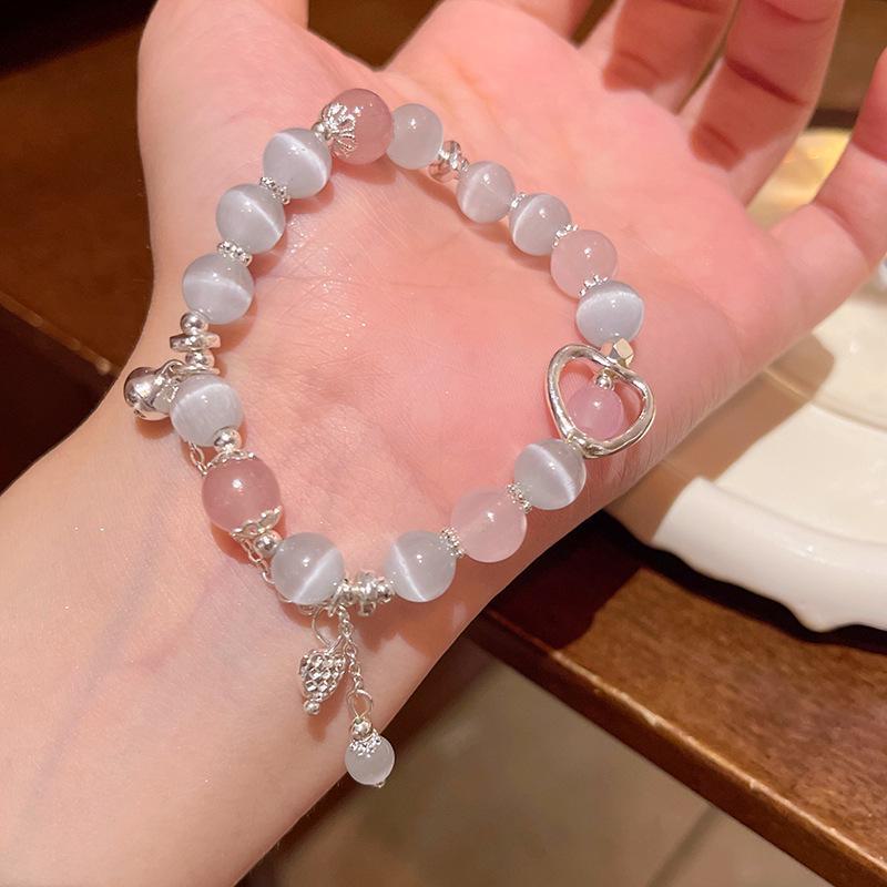 

Милый браслет из бисера с кошачьим глазом и модным дизайном в виде колокольчика любви - модный женский аксессуар S607 серебряный