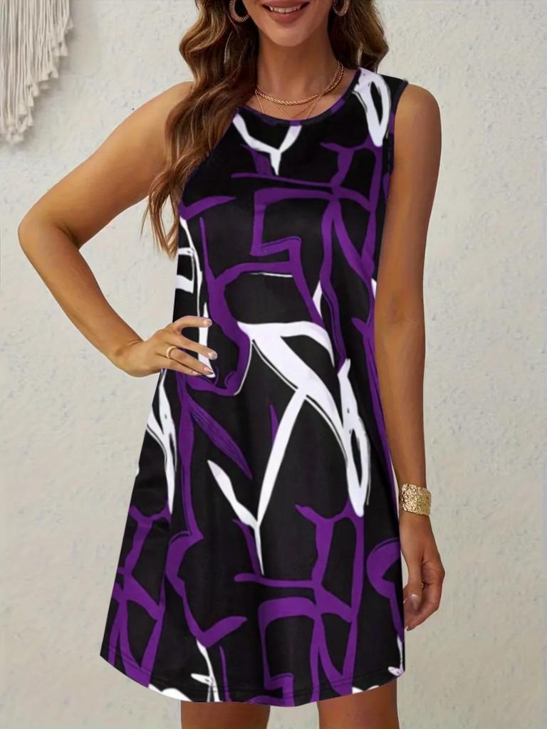 European and American New Summer Round Neck Sleeveless Dress Sexy Fashion Printed Women's Dress