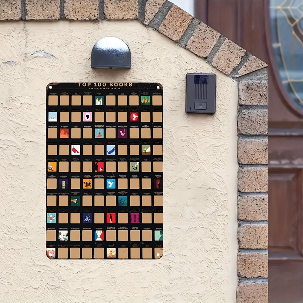 20.32cm X 30.48cm "Front 100 Books" Scratch-Off Poster - Vintage Iron Wall Art with Colorful Bookshelf Design & Literary Illustr