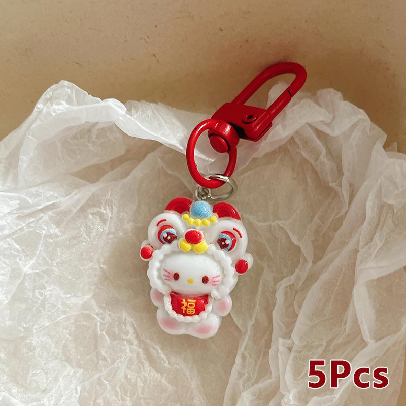 

5 шт. брелок Lucky Dance Lion Kt Year, милый брелок для ключей с изображением мультфильма на сумку, подвеска, милые аксессуары для ключей для девочек, подарки