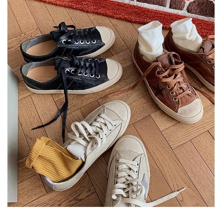 Cowhide version~ soft leather retro old dirty shoes women's spring new stars small dirty shoes sports casual board shoes