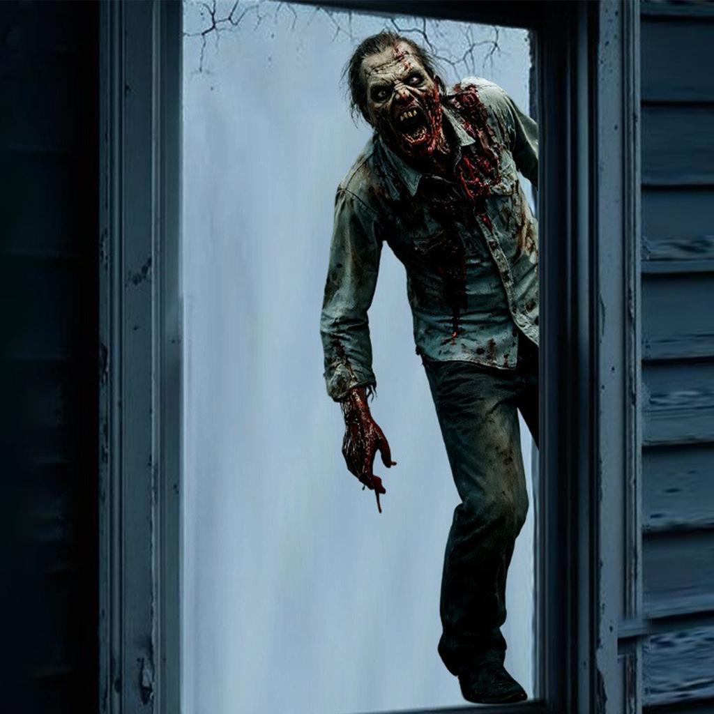 Halloween Wall Sticker PVC Self-adhesive Material Horror  3D Window Festive Atmosphere Decoration Sticker,90*30cm (35*11.8in)