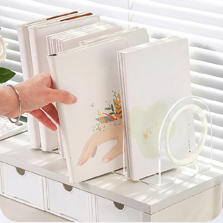 2Pieces Acrylic Bookends for Shelf 4 Section Book End Magazine Stand Book Stoppers Space Saving Desk Book Organizers