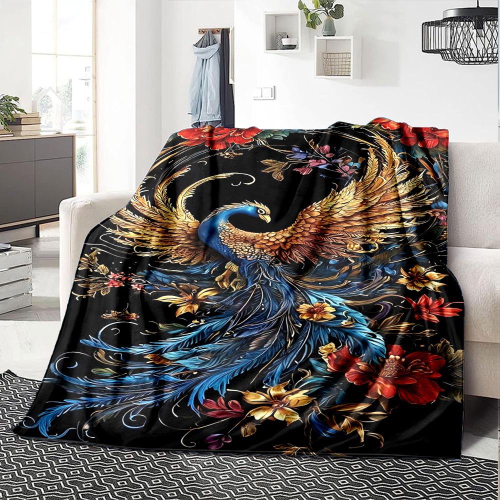 1pc Phoenix Flowers Soft Warm Throw Blanket Nap Blanket For Couch Sofa Office Bed Camping Travel,Comfortable