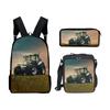 Klassisch Beliebt Lustig Traktor Muster 3D Druck 3 Stück/Set Schüler Schultaschen Laptop Tagesrucksack Rucksack Lunchtasche Federmäppchen