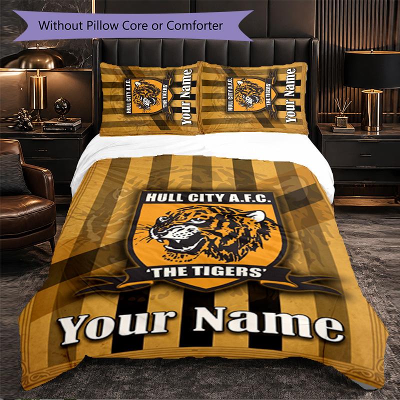Hull FC Customized Name Text Bedding Set, 1 Duvet Cover & 2 Pillowcases Personalized Bedroom Gift