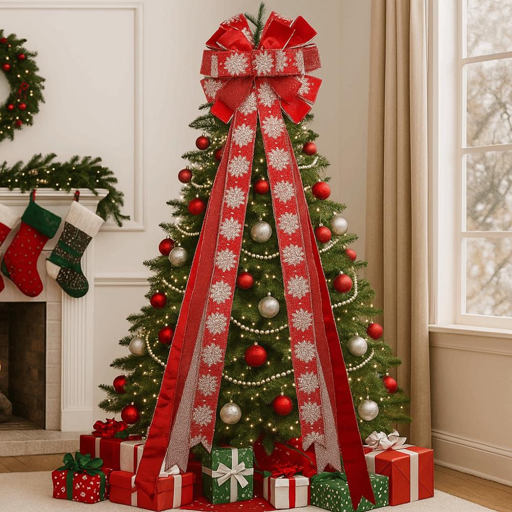 Big Size Snowflake Christmas Decorations Overlock Wire Ribbon Knot Bow Tie Ribbon Linen Ribbon Pendant Style DIY Creative Bow