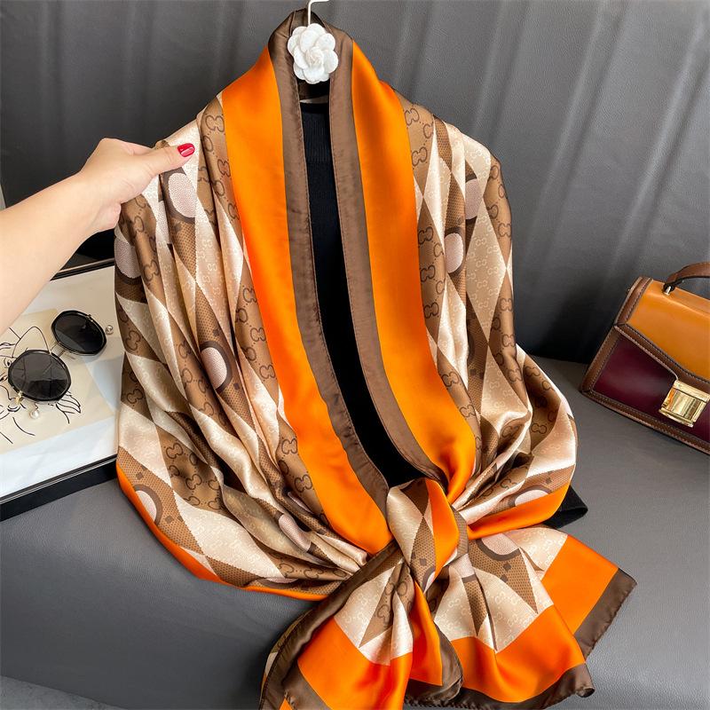 Simulation silk scarf brocade beauty size long scarf large ring chain new letter thin shawl premium silk scarf