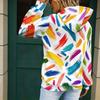 Women Plus Size Colorful Brush Print Long Sleeve Kangaroo Pocket Drawstring Hoodie