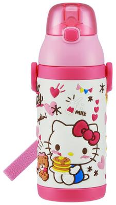 Skater Stainless Steel Water with 3D Hello Kitty Snack Children's Bottle, 380ml, Straw, Design, Time, SSPV4, Sanrio-A
