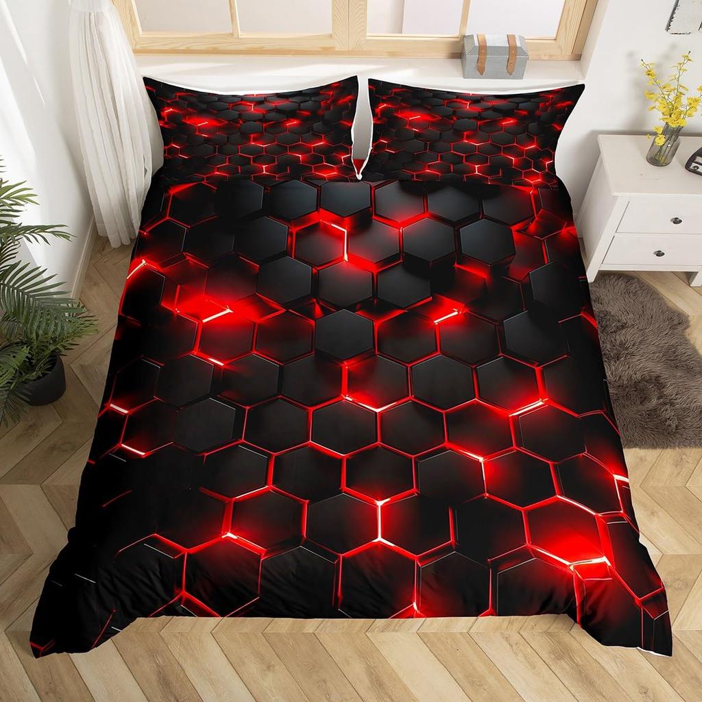 Geometry Hexagon Duvet Cover Navy Blue Comforter Cover Watercolor Honeycomb Abstract Tie Dye Bedding Set Microfiber Quilt Cover