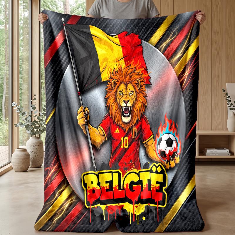 Belgium Football Printed Flannel Blanket Skin Friendly Warm Decorative Throw for Indoor Couch Bed Daily Use