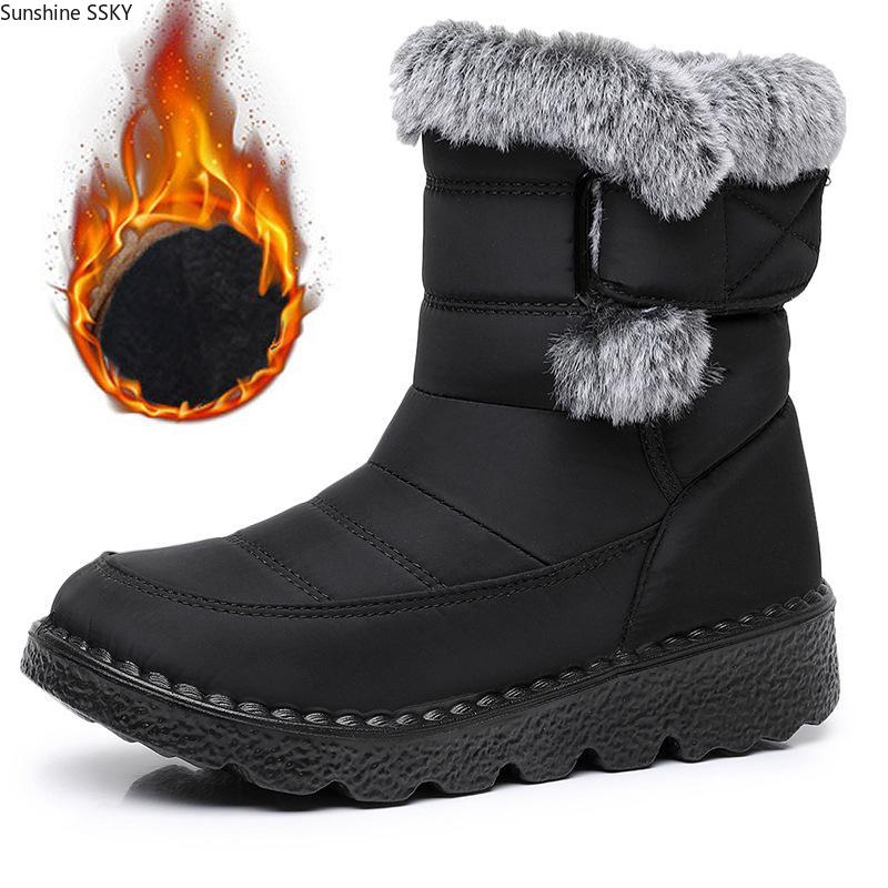 **Botas de Nieve de Caña Alta Unisex Forradas de Lana Gruesas Calientes Talla Grande Botas de Algodón de Invierno**
