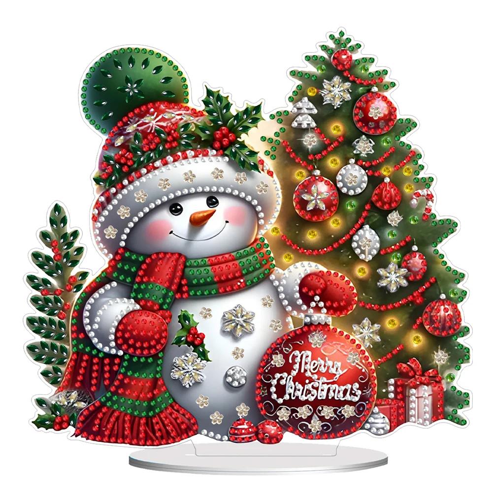

Christmas Snowman Diamond Painting Desktop Ornaments Kit 5D DIY Diamond Art Tabletop Decorations for Home Office Desktop Decor